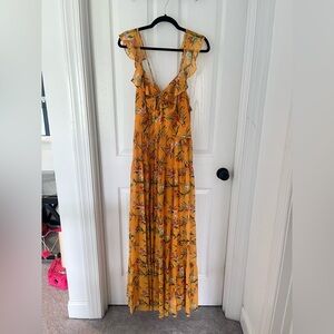 NWOT Alex Marie Yellow Floral Chiffon Maxi Dress